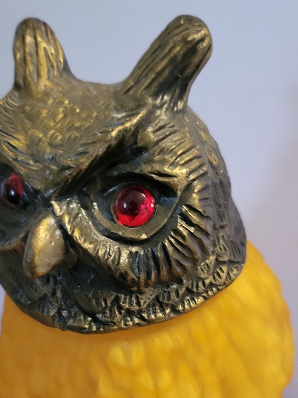 Owl Lamp Metal Glass Amber 9" Red Eyes Vintage Tin Chi Style - Picture 6 of 11